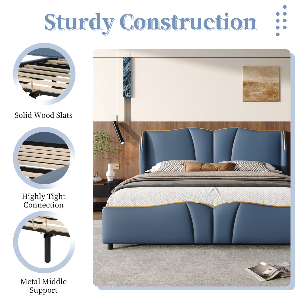 PU Leather Wingback Platform Bed