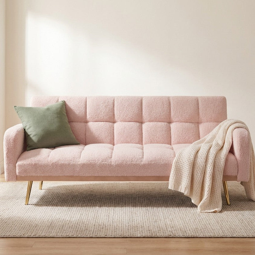 69" Soft Teddy Fleece Convertible Sofa Bed