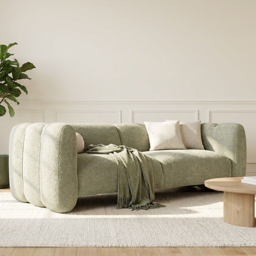83" Modern Wave Design 3-Seat Boucle Sofa