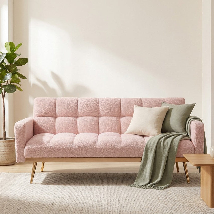 69" Soft Teddy Fleece Convertible Sofa Bed