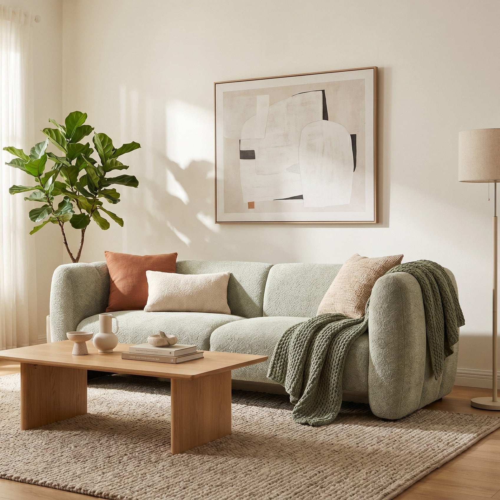 83" Modern Wave Design 3-Seat Boucle Sofa