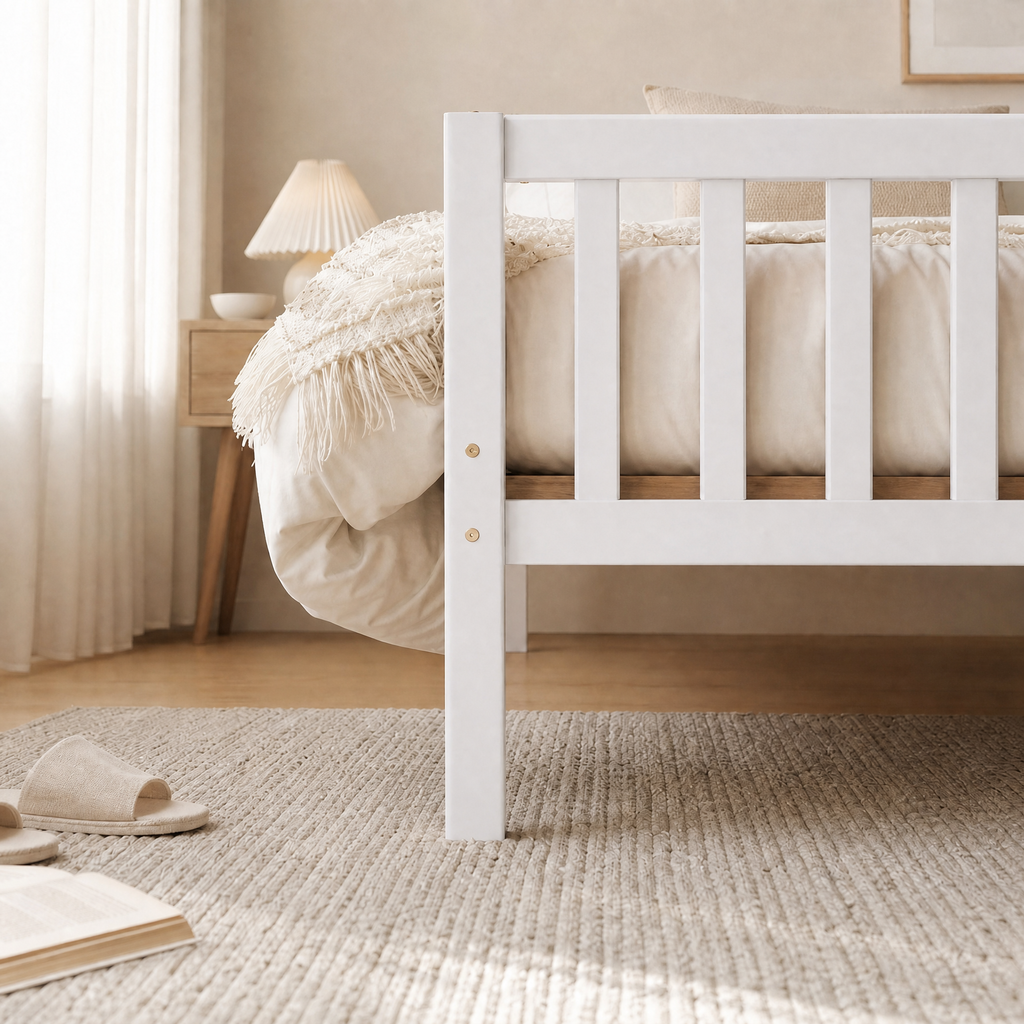 Wood Platform Bed with Guardrails on Both Sides