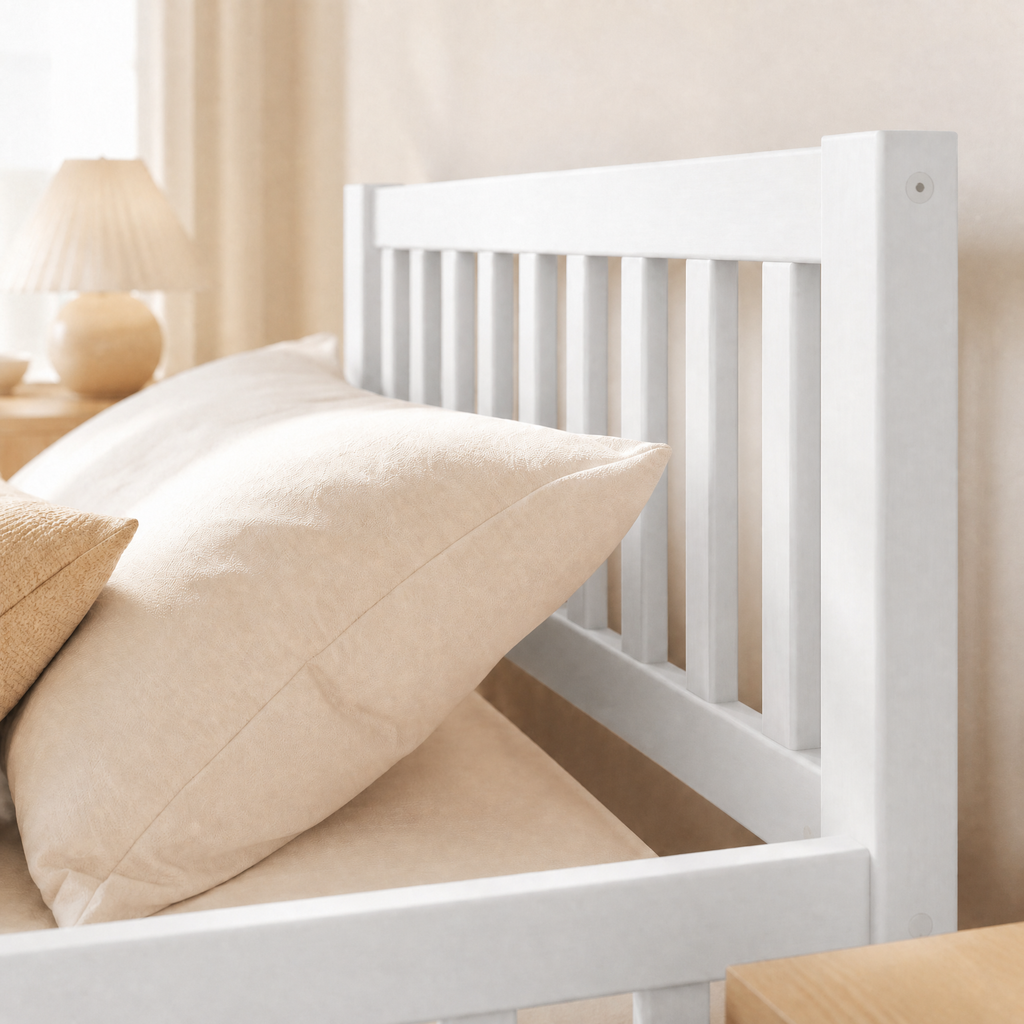 Wood Platform Bed with Guardrails on Both Sides