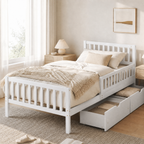 Wood Platform Bed with Guardrails on Both Sides