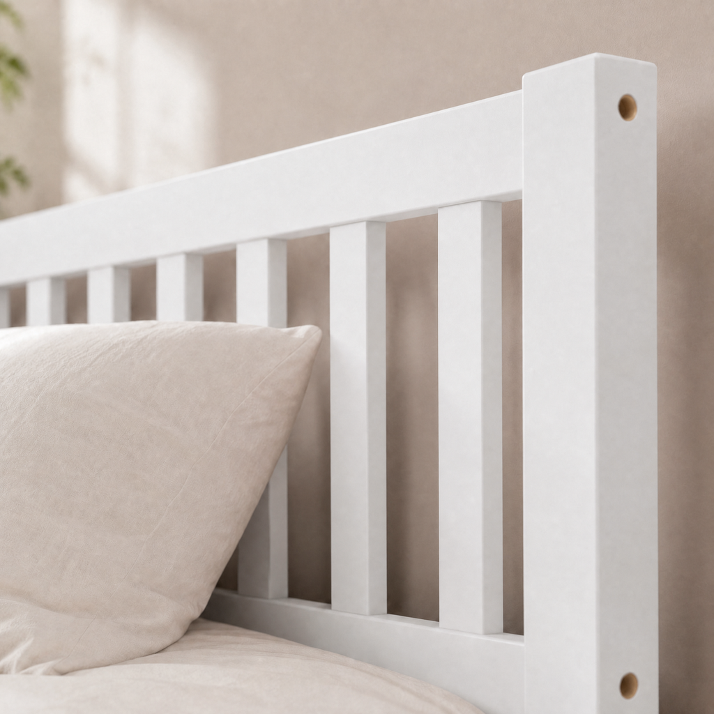Wood Platform Bed with Guardrails on Both Sides