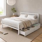 Wood Platform Bed with Guardrails on Both Sides