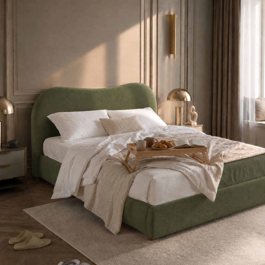 Boucle Upholstered Platform Bed