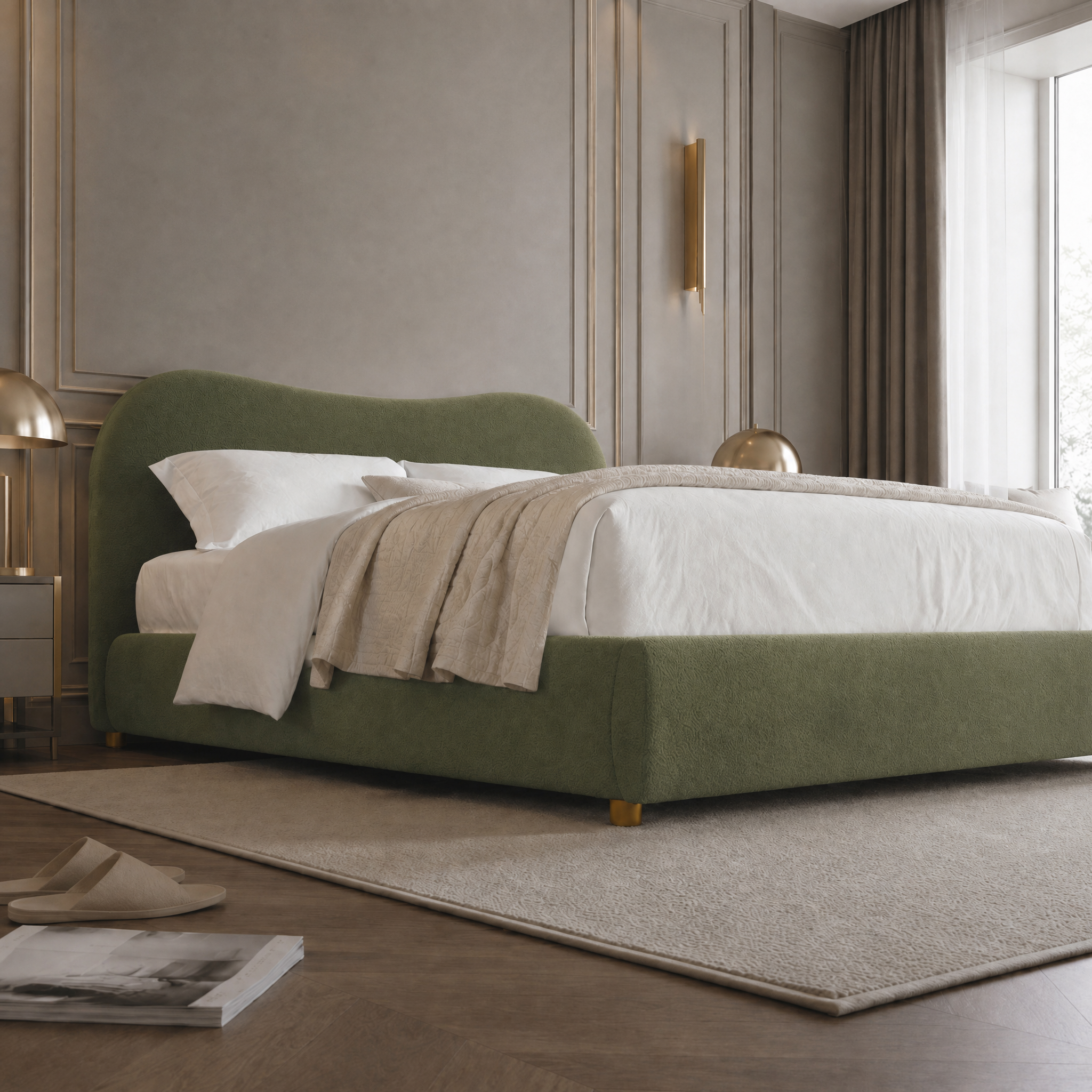 Boucle Upholstered Platform Bed