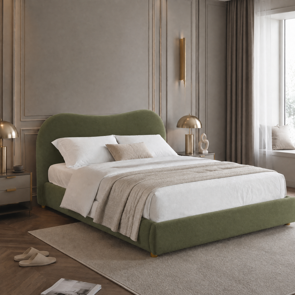 Boucle Upholstered Platform Bed