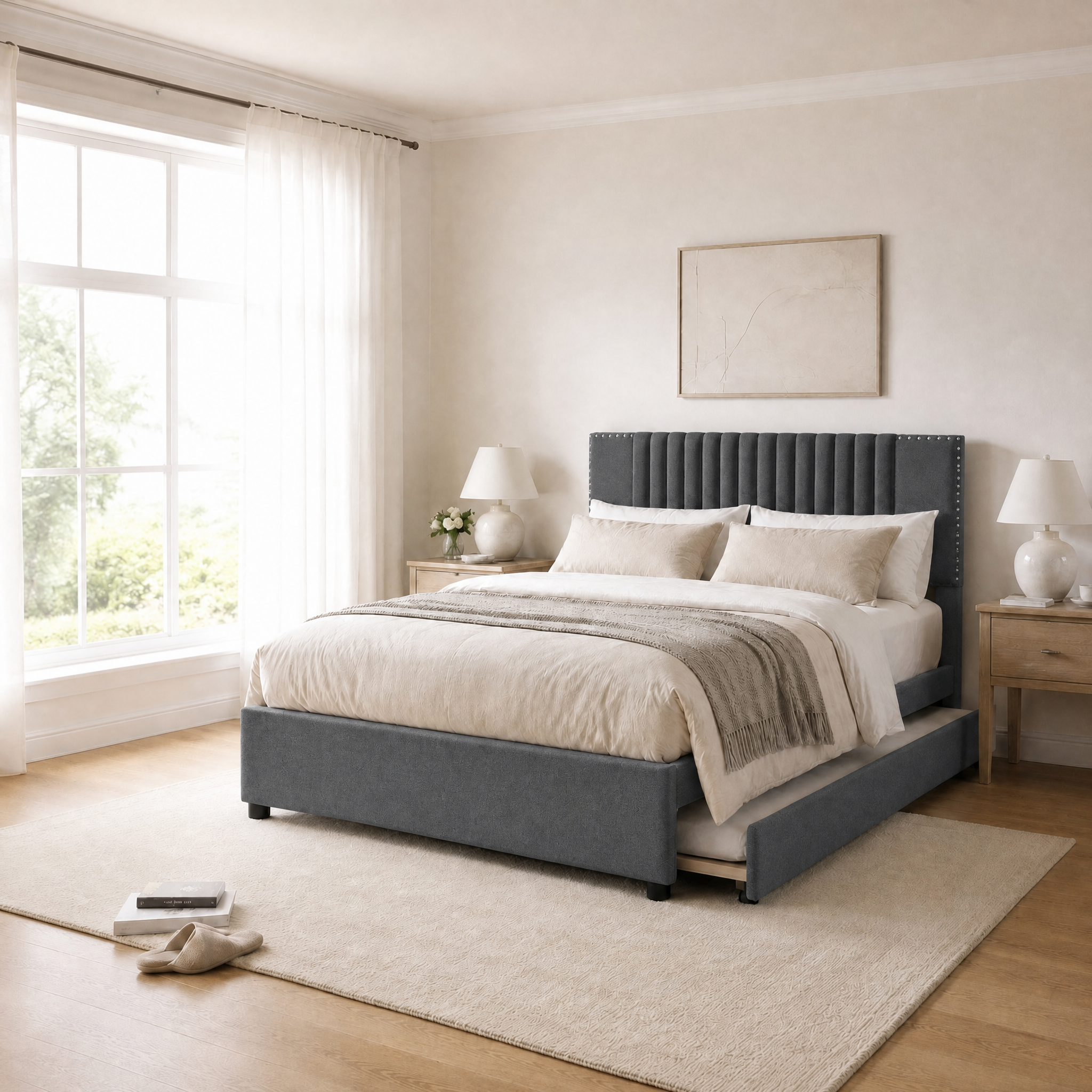 Upholstered Platform Bed with 2 Storage Drawers