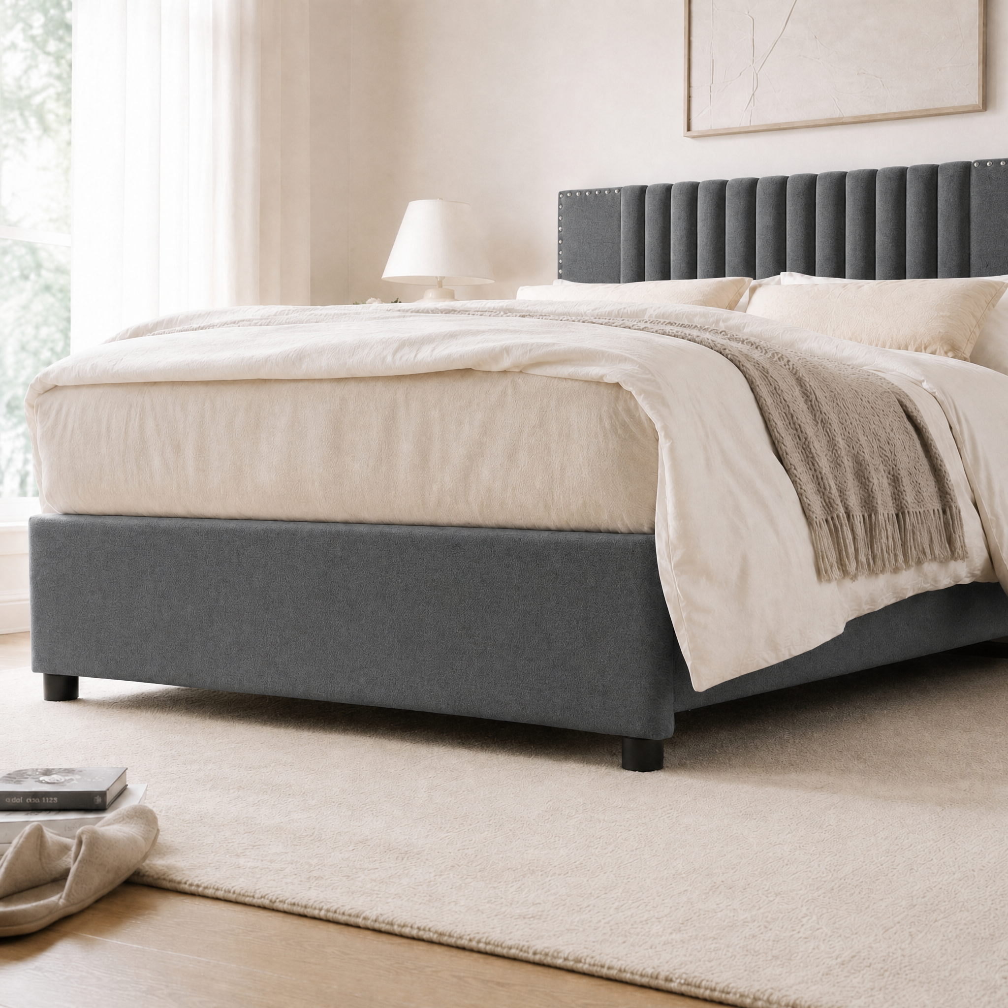 Upholstered Platform Bed with 2 Storage Drawers