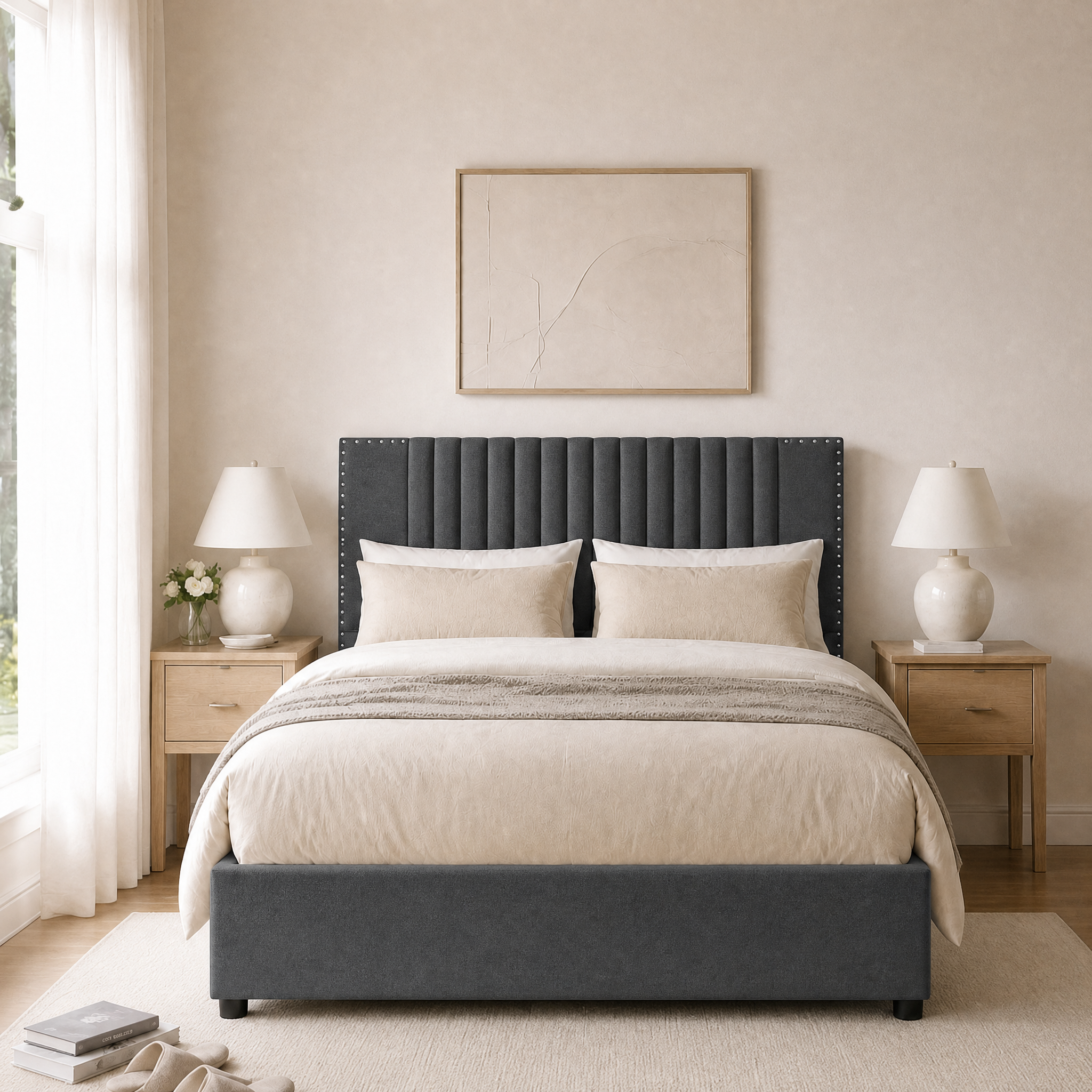 Upholstered Platform Bed with 2 Storage Drawers