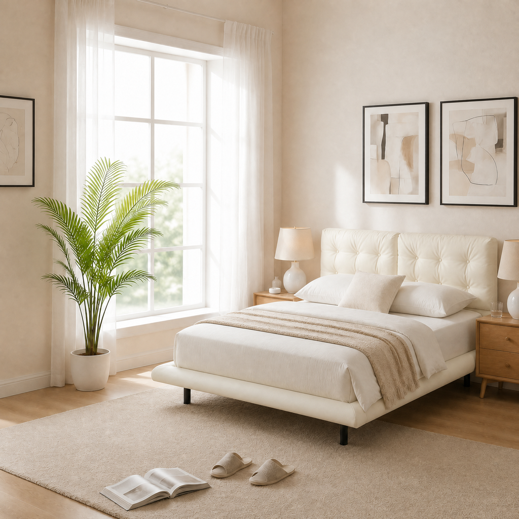PU Leather Floating Platform Bed