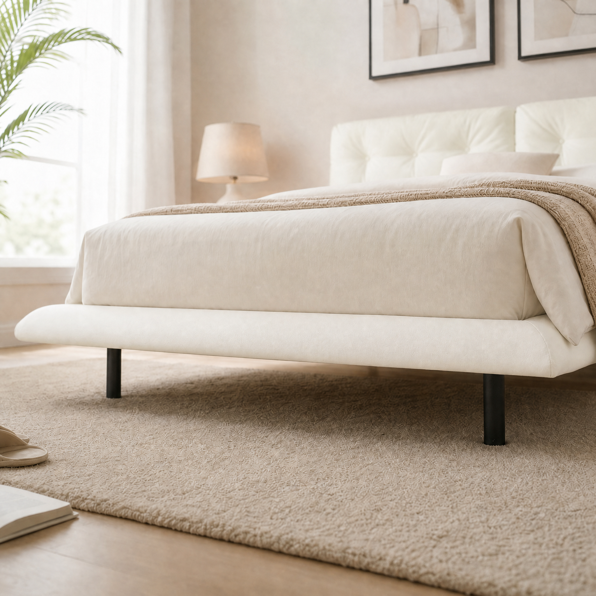 PU Leather Floating Platform Bed
