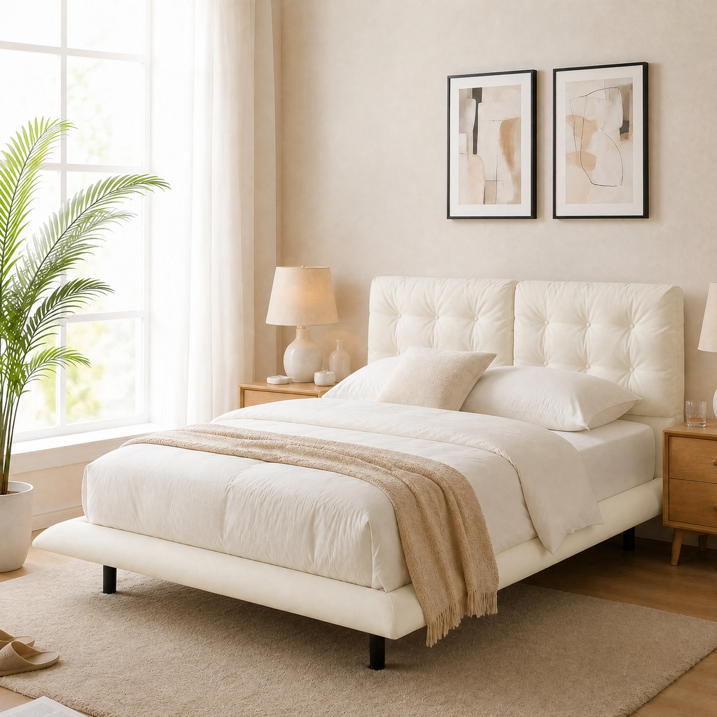 PU Leather Floating Platform Bed