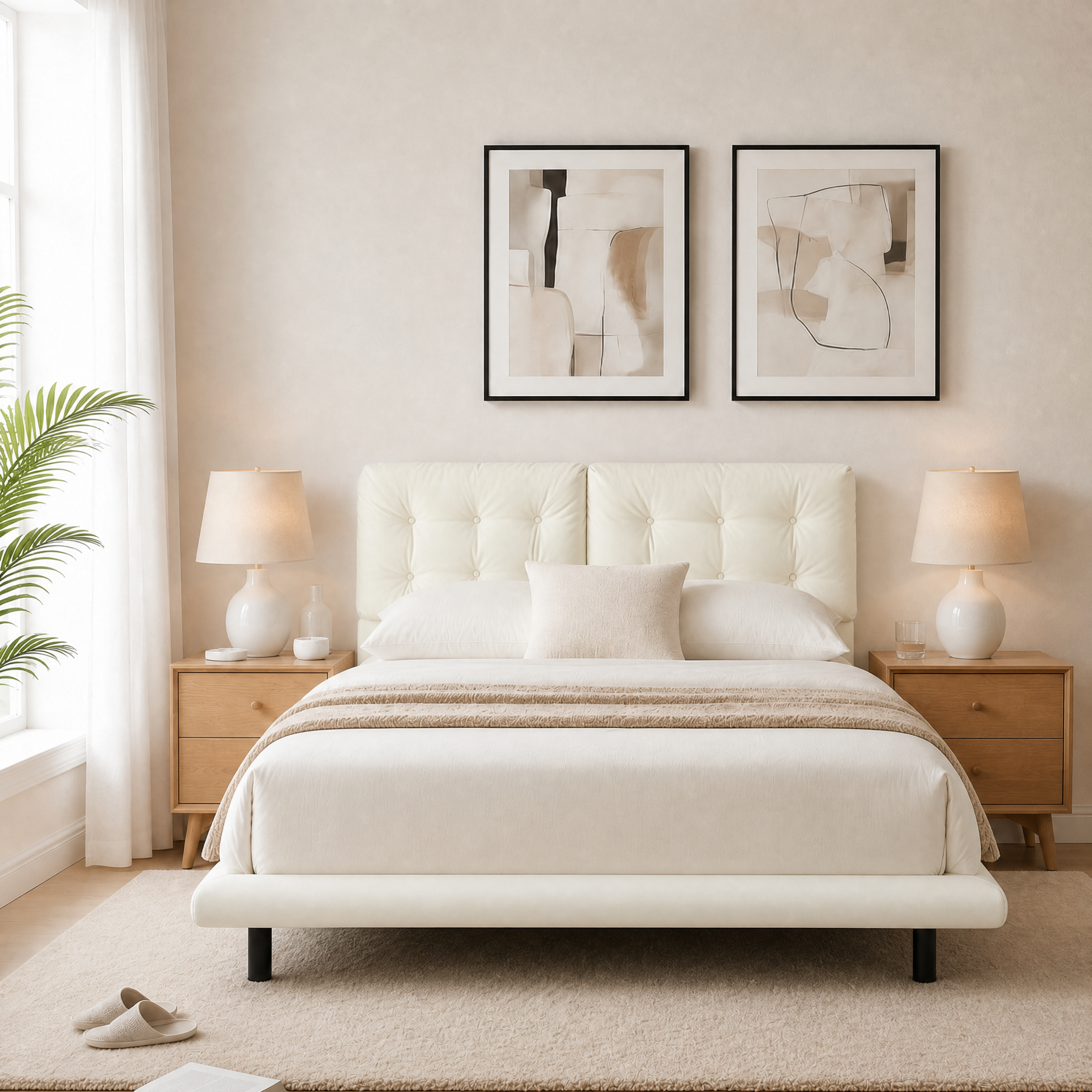 PU Leather Floating Platform Bed