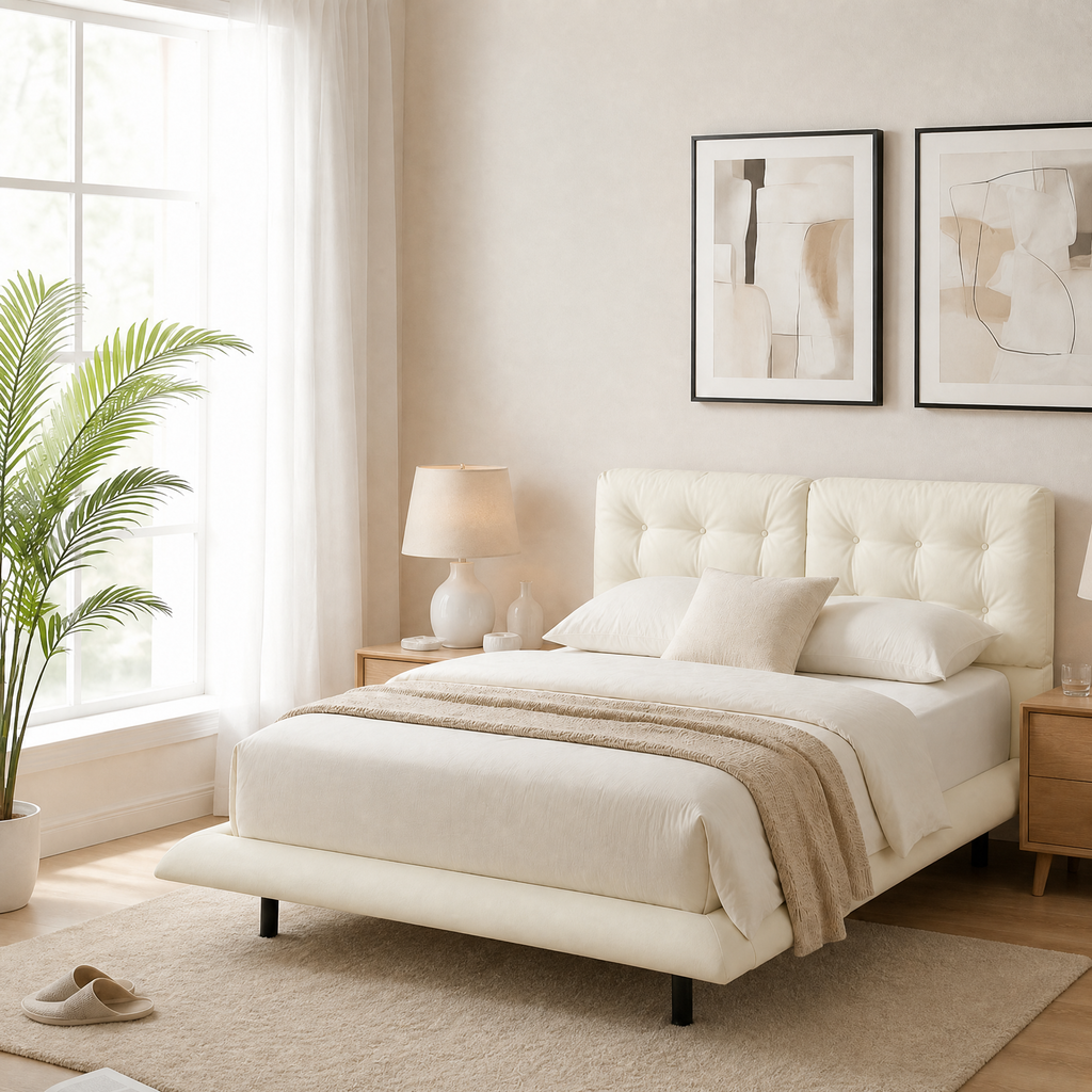 PU Leather Floating Platform Bed