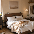 Wood Platform Bed with Bookshelf Storage Headboard