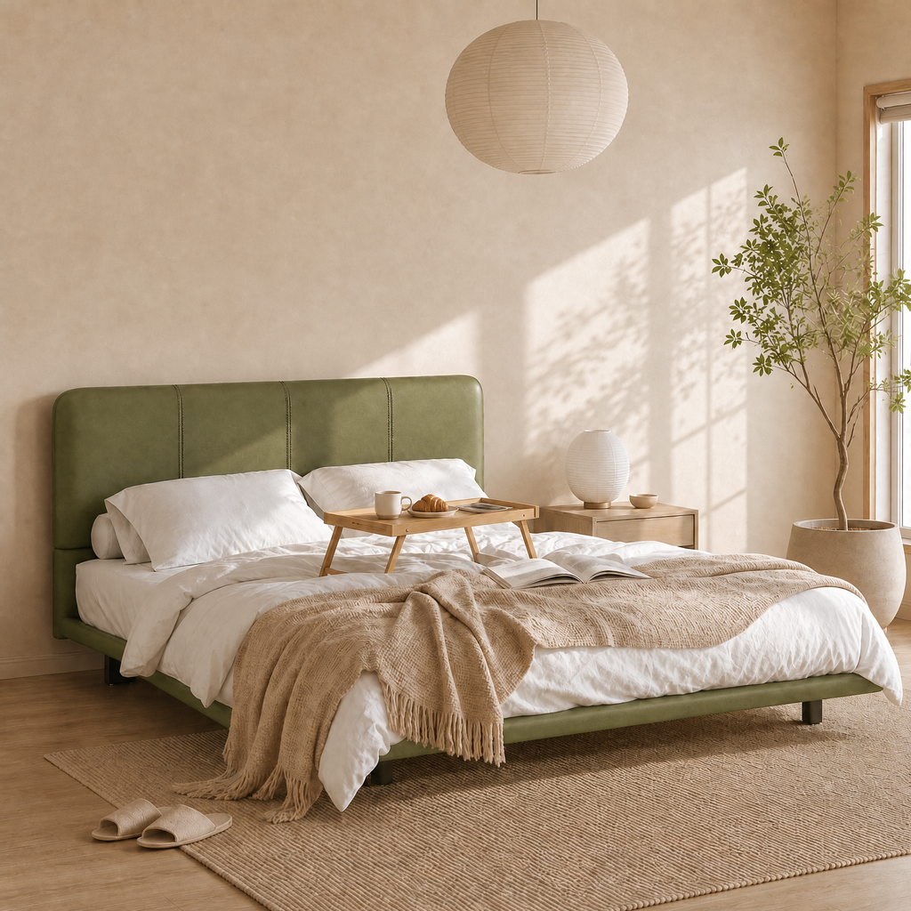 Floating PU Leather Platform Bed