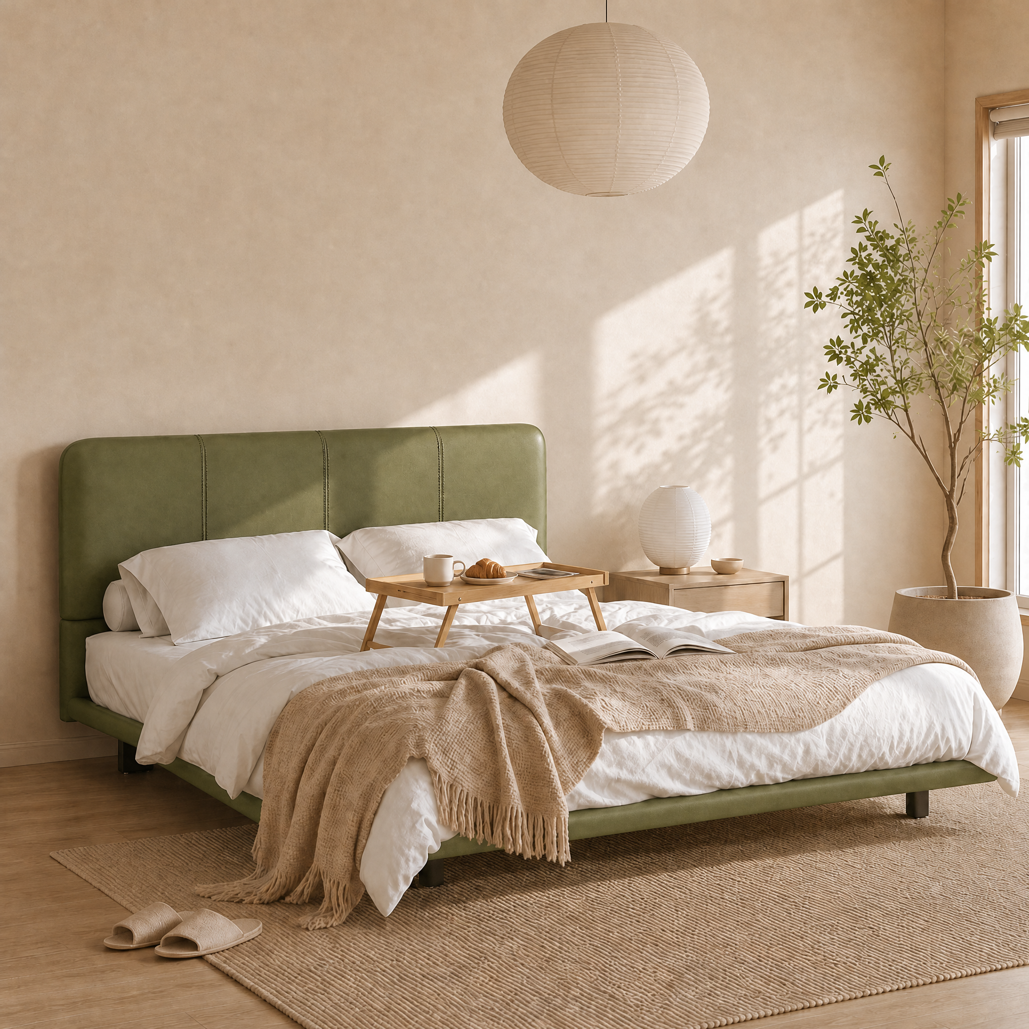 Floating PU Leather Platform Bed