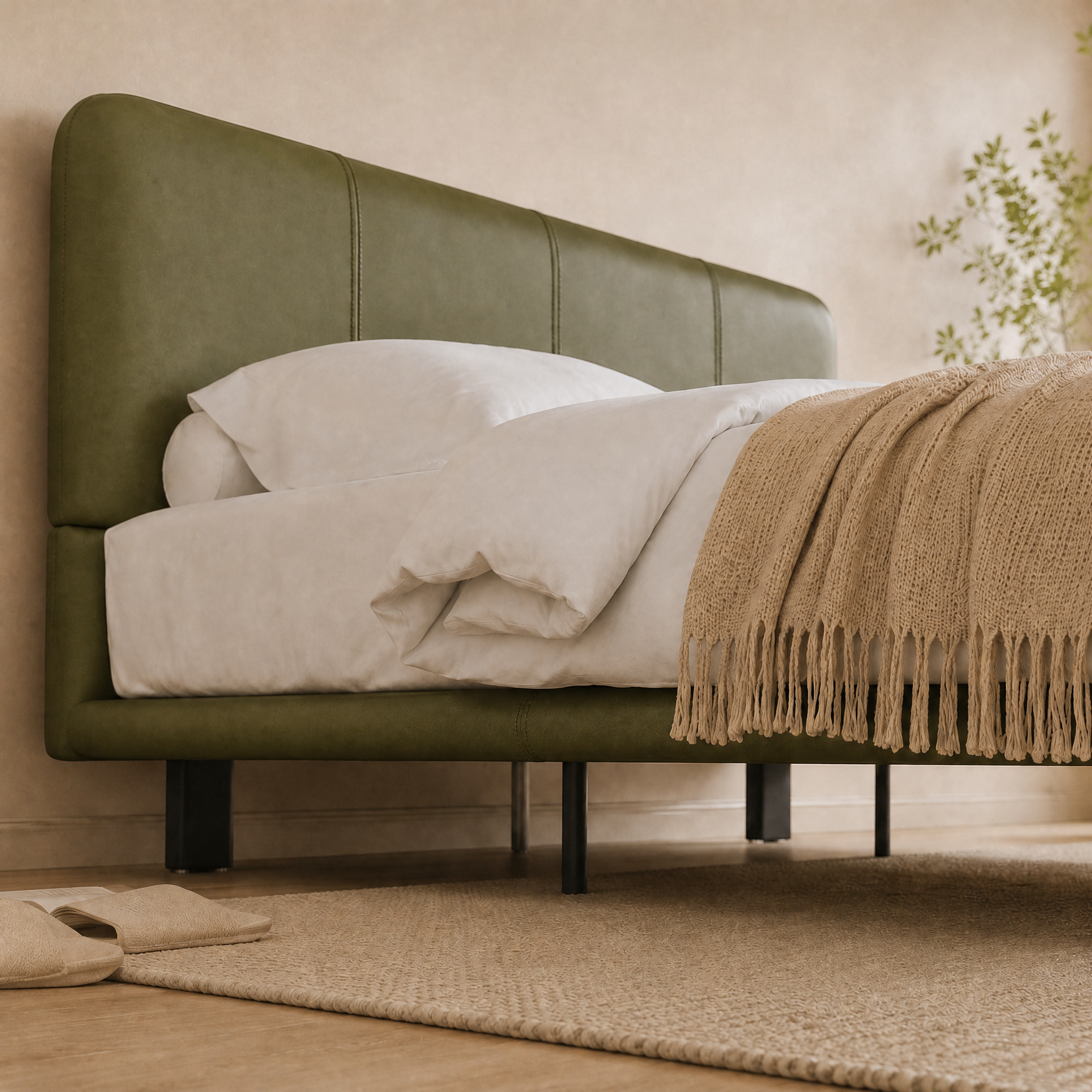 Floating PU Leather Platform Bed