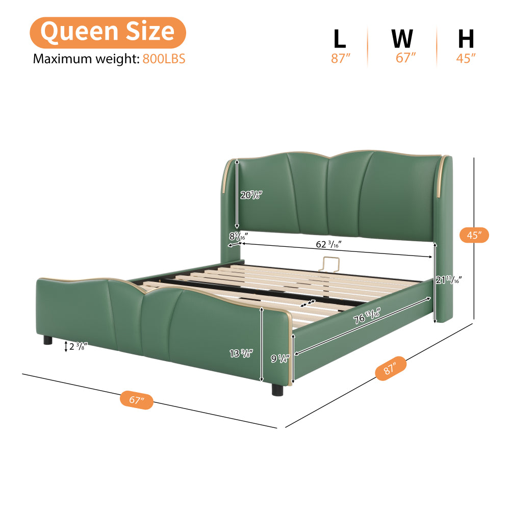 PU Leather Wingback Platform Bed