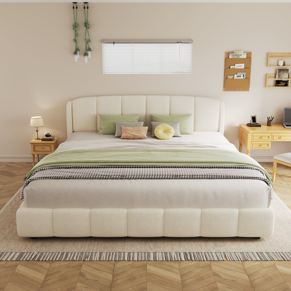 Boucle Upholstered Platform Bed