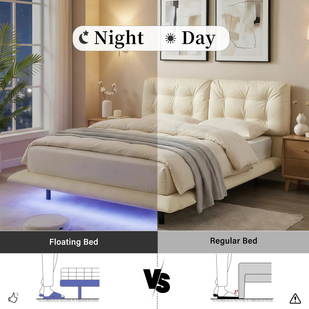 PU Leather Floating Platform Bed