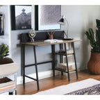 Rustic Oak and Black 2-Shelf Writing Desk
