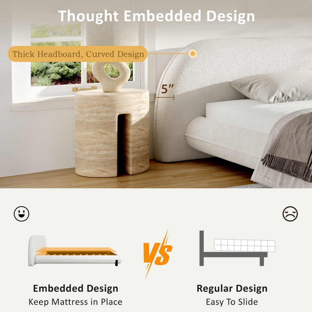 Boucle Upholstered Platform Bed