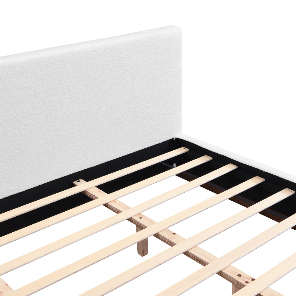 White Boucle Upholstered Platform Bed