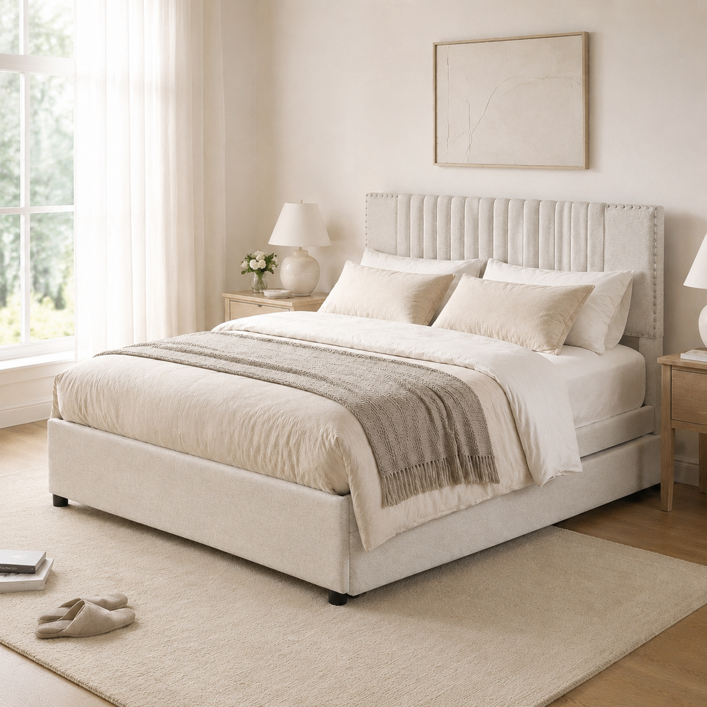 Upholstered Platform Bed with 2 Storage Drawers