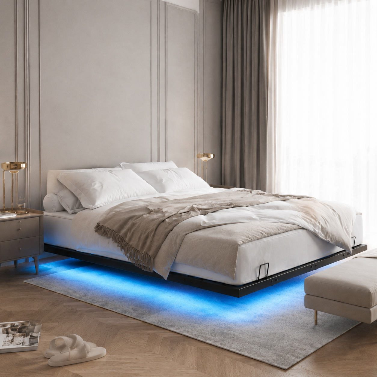 Floating Metal Platform Bed
