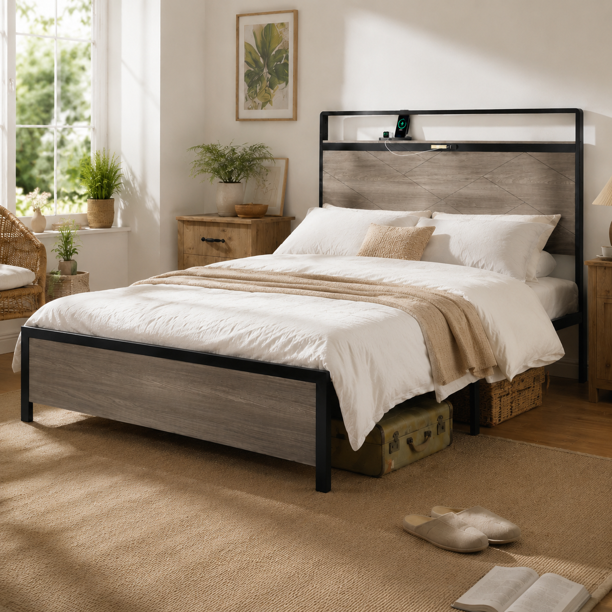 Wood & Metal Platform Bed