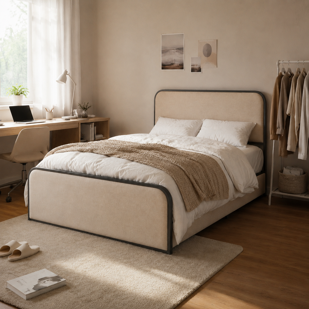 Upholstered Platform Bed with 4 Storage Drawers