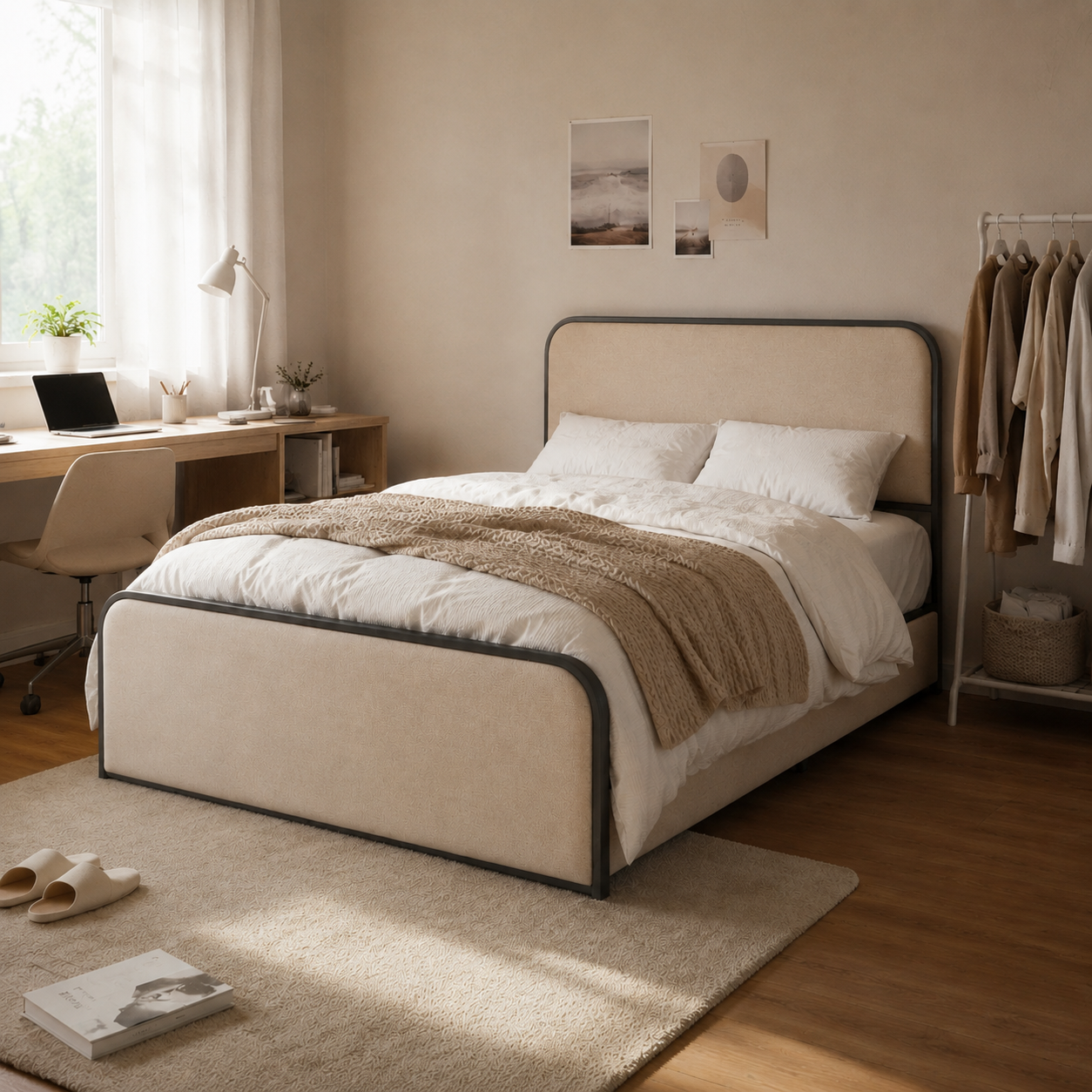 Upholstered Platform Bed with 4 Storage Drawers