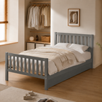 Wood Platform Bed with Guardrails on Both Sides