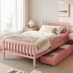 Wood Platform Bed with Guardrails on Both Sides