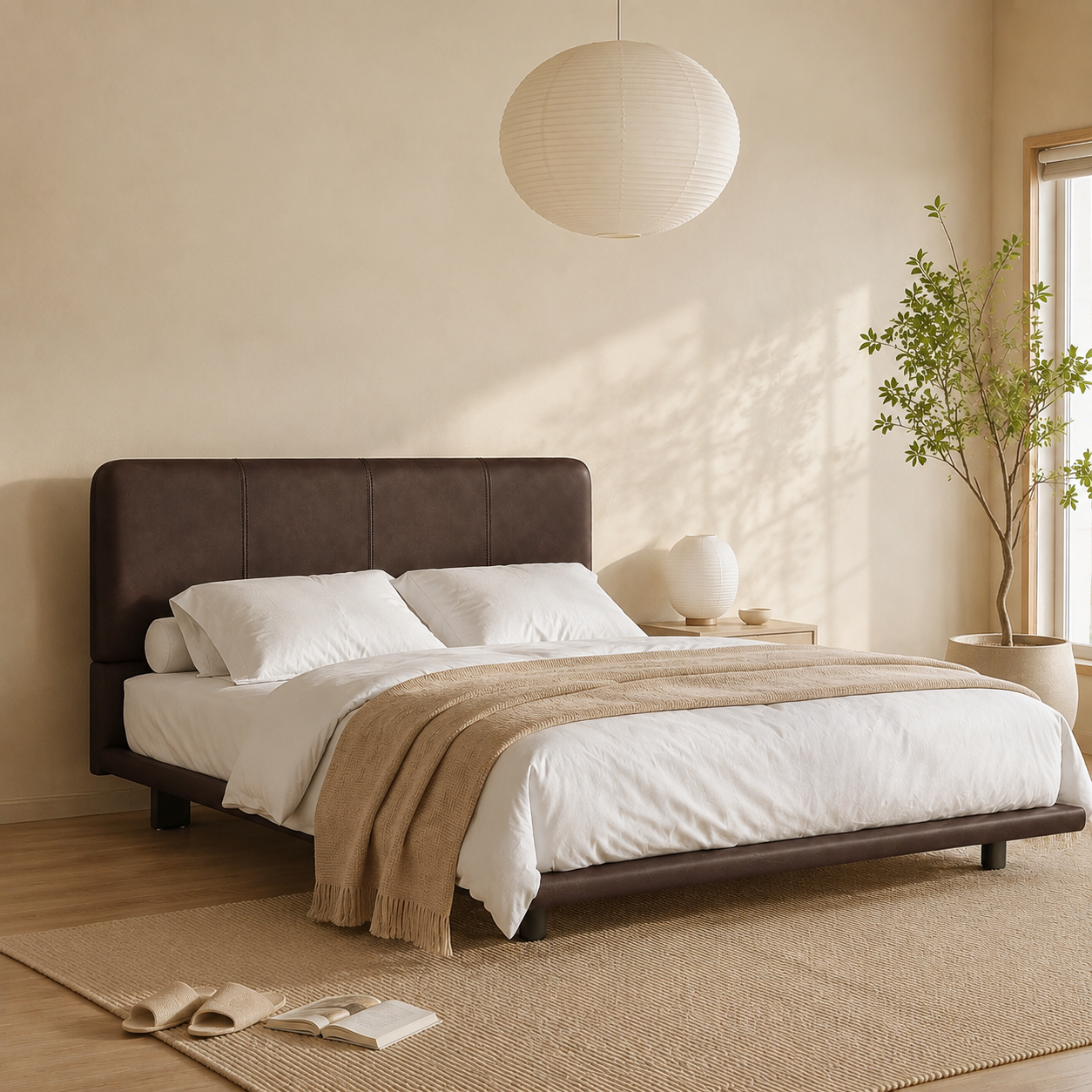 Floating PU Leather Platform Bed