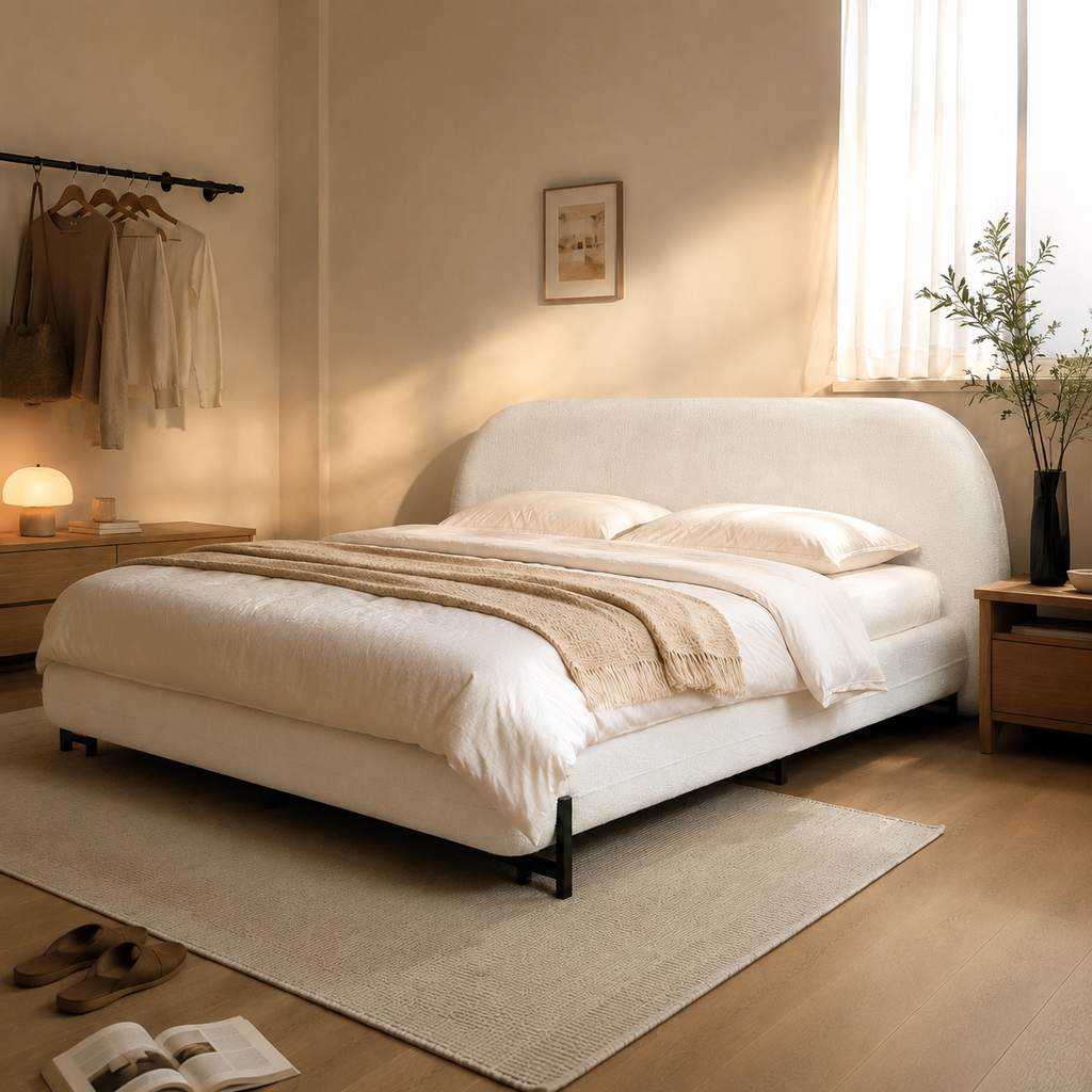 Boucle Upholstered Platform Bed
