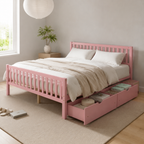 Wood Platform Bed with Guardrails on Both Sides