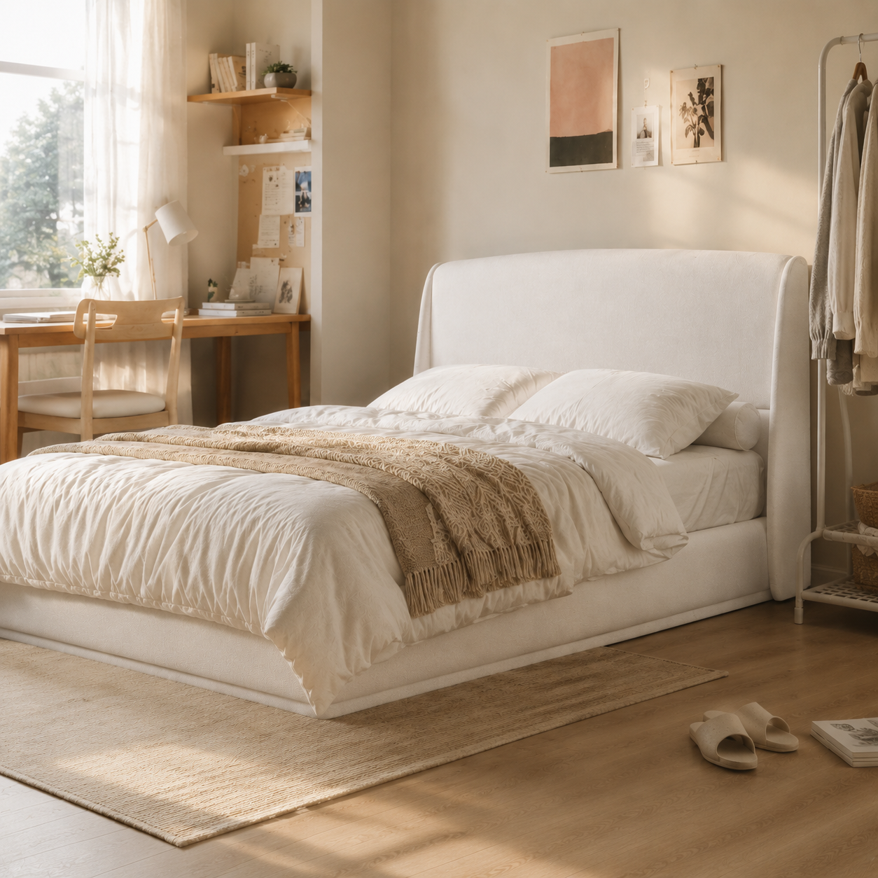 Linen Upholstered Platform Bed