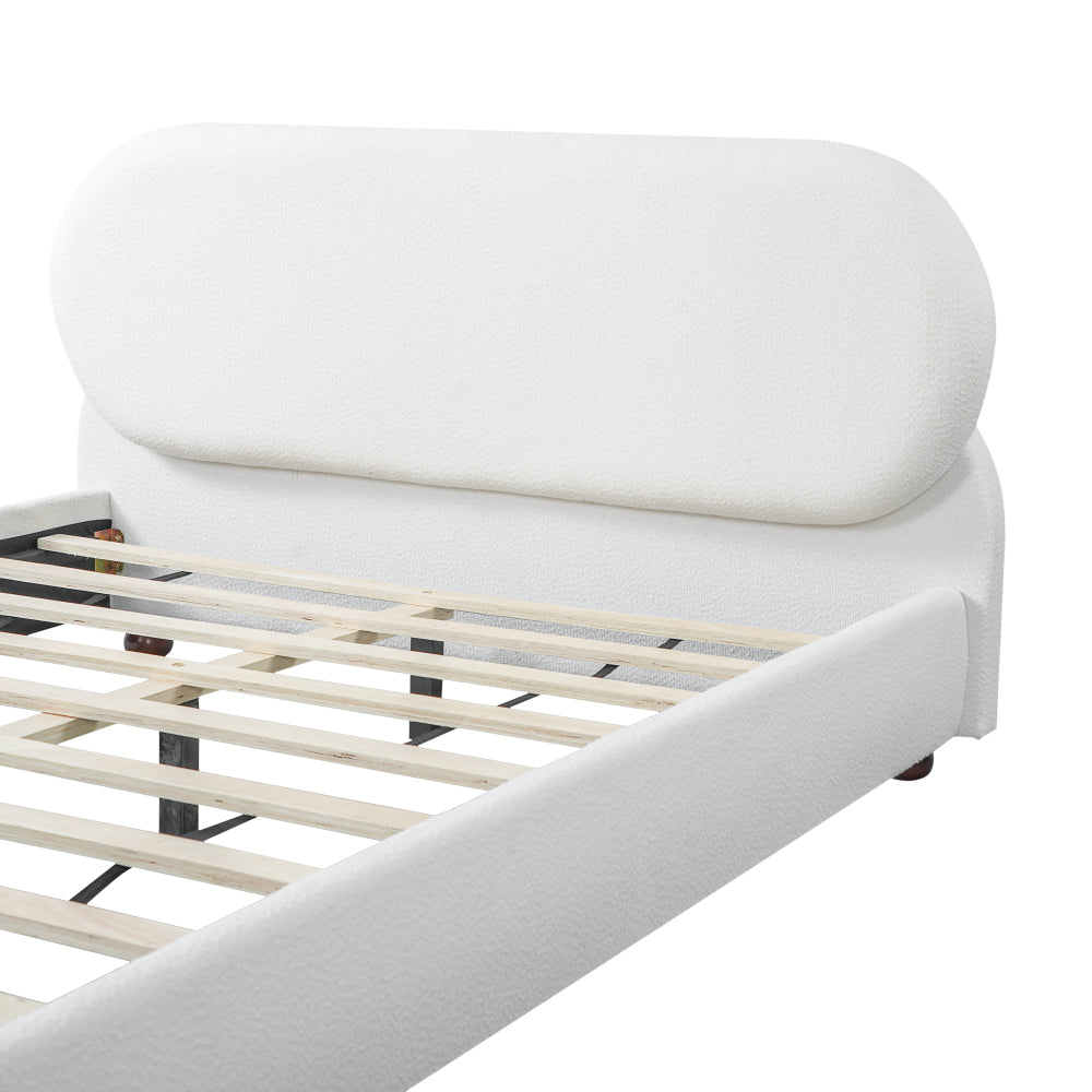Cream Boucle Upholstered Platform Bed
