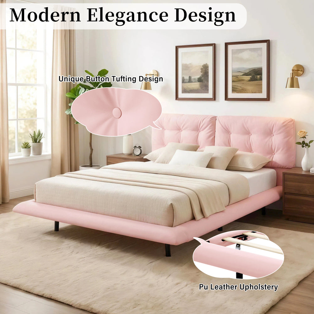 PU Leather Floating Platform Bed