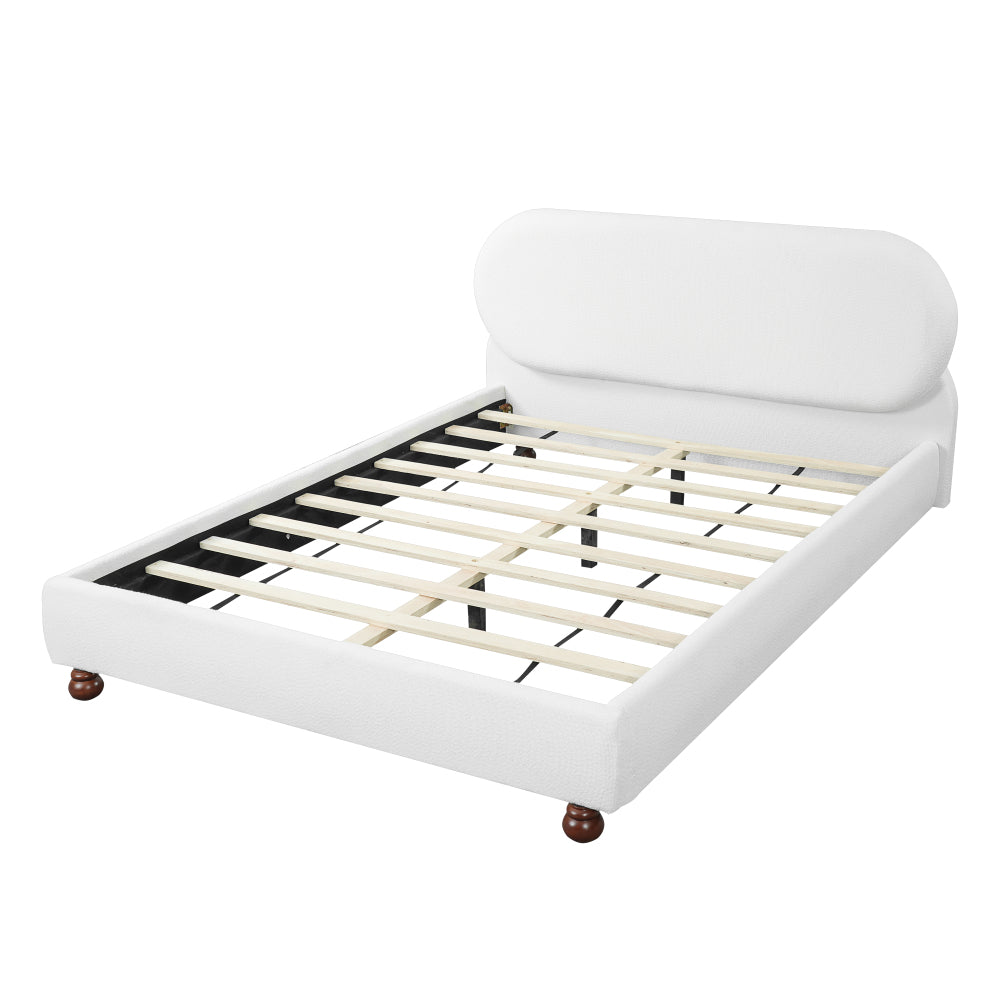 Cream Boucle Upholstered Platform Bed
