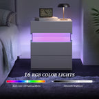 LED Nightstand with 3 Drawers & Acrylic Board — Multi-Color RGB LED Bedside Table | Modern Dresser | Spacious Nightstand Storage | Remote-Controlled Lighting | Bedroom, Living Room & Dorm | Particle Board + MDF | Grey+Gold