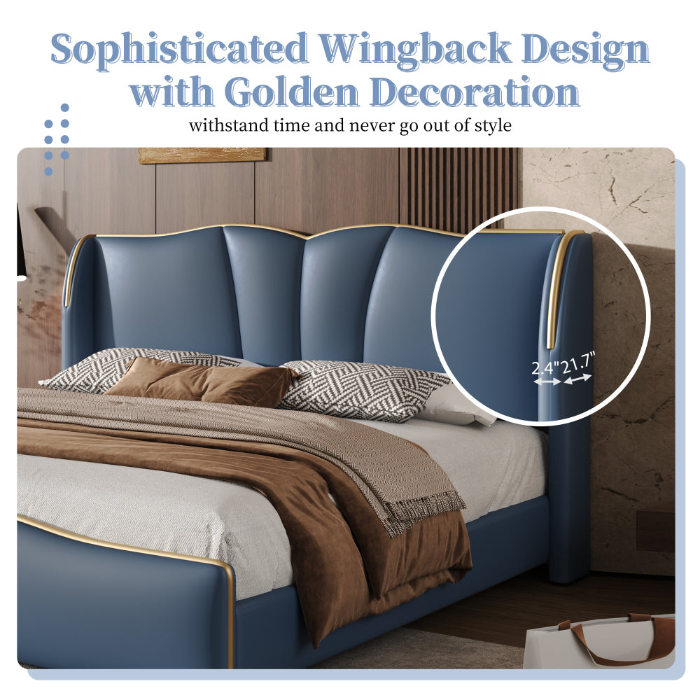 PU Leather Wingback Platform Bed