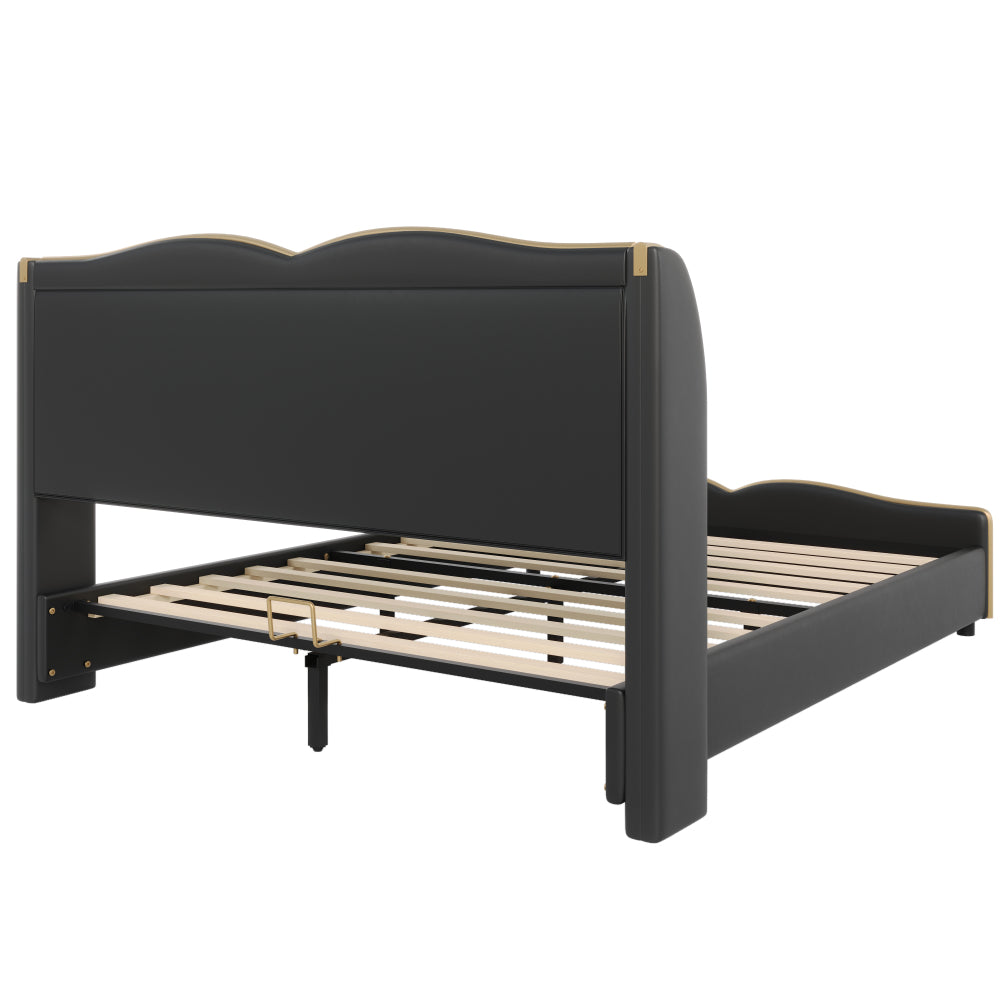 PU Leather Wingback Platform Bed