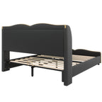 PU Leather Wingback Platform Bed