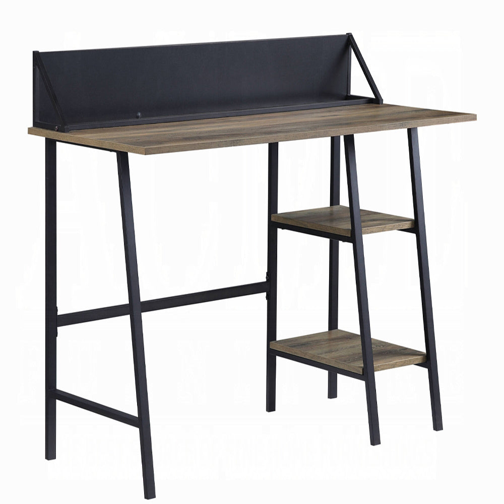 Rustic Oak and Black 2-Shelf Writing Desk